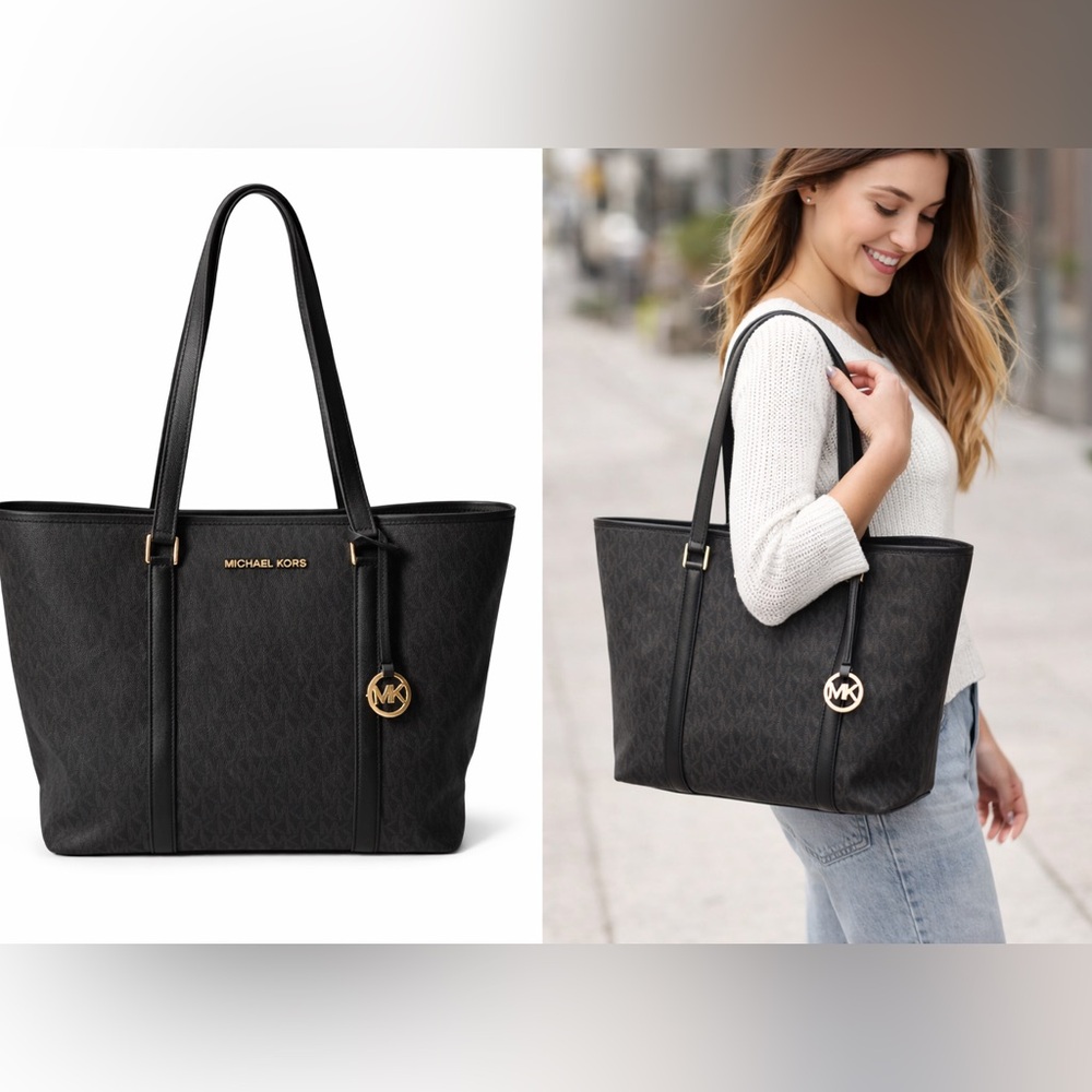 Michael Kors Black & Grey Signature Laptop Bag.
